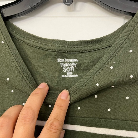 Kim Rogers Perfectly Soft•Olive Green White Striped Long Sleeve, Women’s Sz 3XL - Picture 7 of 8